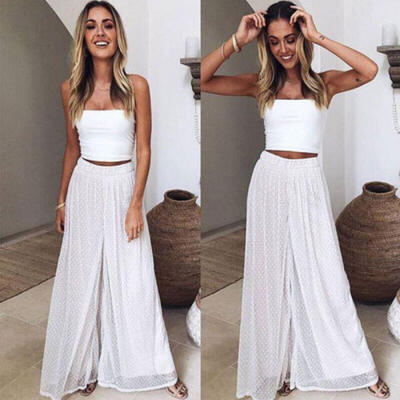 

New Women Summer High Waist Soft Wide Leg Casual Beach Pants Loose Trousers AU