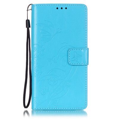 

Blue Flower Design PU Leather Flip Cover Wallet Card Holder Case for HUAWEI P9lite