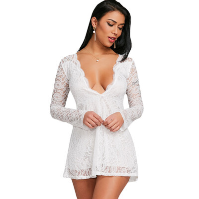 

Plunging Neckline Lace Mini Dress