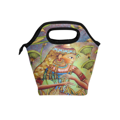 

Insulated Lunch Tote Bag Egypt Woman Travel Picnic Lunch Handbags Portable Zipper Lunch Bag Box