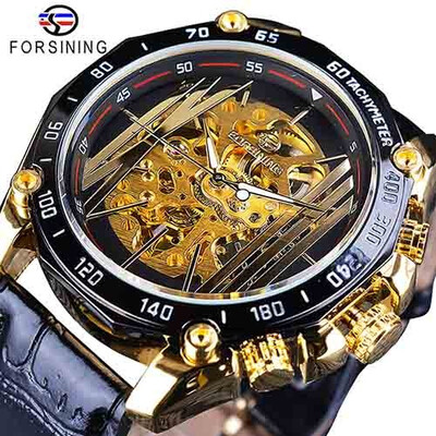 

Forsining Big Dial Steampunk Design Luxury Golden Gear Movement Men Creative Openwork Watches Automatic Mechanical Wrist Watches