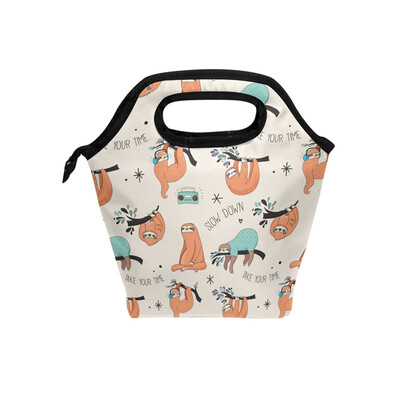 

Lunch Bag Brown Sloth Tote Travel Picnic Insulated Handbags Portable Zipper Lunch Bag Box