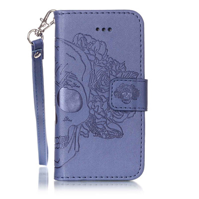 

Blue Skull Design PU Leather Flip Cover Wallet Card Holder Case for IPHONE 5S