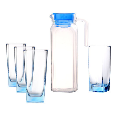 

【Jingdong Supermarket】 Le Meiya (Luminarc) French bow and arrow glass cold water bottle juice cup cup straight pot pot color water with 5 sets (ice blue) H9103