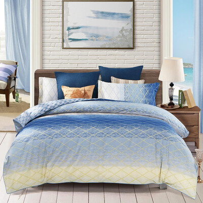 

Mercury Home Textiles Cotton Four-piece Cotton Bedding Set Bed Sheets Blouse Simple Checks Double 18m Bed Blues Life