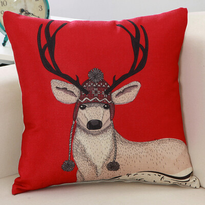 

Jiuzhou deer pillow home textile cartoon flax style pillow sofa cushions office pillow bedside backrest car waist cushions waist pillow cushion core deer 45 45cm