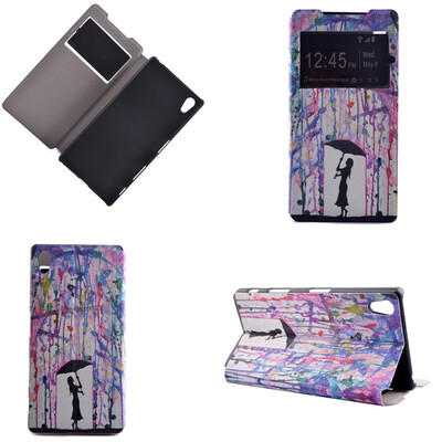 

Girl under Umbrella Design PU Leather Flip Cover Wallet Card Holder Case for Sony Xperia Z5