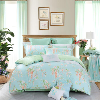 

Mercury Home Textiles Хлопок Набор из 4 предметов Хлопок Комплект постельных принадлежностей Постельное белье Одеяло Обложка Растения Цветочный двойной 1,8-метровый венецианский сад (голубой)