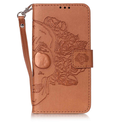 

Brown Skull Design PU Leather Flip Cover Wallet Card Holder Case for SAMSUNG S7EDGE