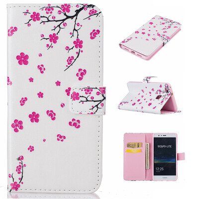

peach blossom Design PU Leather Flip Cover Wallet Card Holder Case for HUAWEI P9 Lite