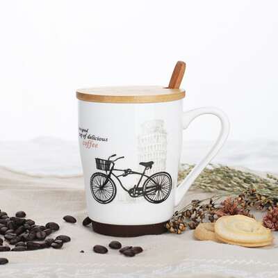 

Jay Chou's cup with ceramic bowl with bamboo cover (380ml) large capacity mug (send wood spoon) Leaning Tower