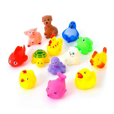 

MyMei 13Pcs Lovely Mixed Colorful Rubber Can float On water And sound when Squeeze You Squeaky Bathing Toy For Bath Duck