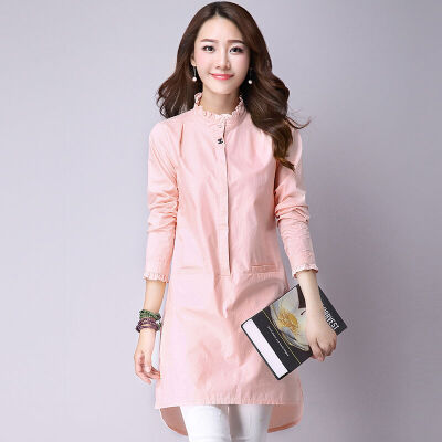 

JIANZHI JIANZHI 2017 Autumn cotton dress Sonnie loose large size cotton semi-high collar ladies temperament long sleeve dress B8501 pink XL