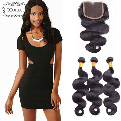 

8A бразильские девичьи волосы с закрытием 3 шт. CCOLlege Hair Products с закрытием Бразильская волна тела Virgin Hair With Closure