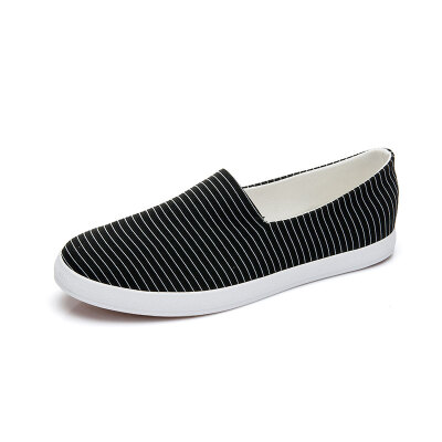 

Yidi (YIDI) men's shoes classic Korean version of the tide men's canvas shoes striped flat lazy shoes fashion solid color men's shoes D1531 black 43