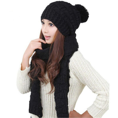 

MyMei Womens Warm Woolen Knit Hood Scarf Shawl Caps Hats Suit 1 Set