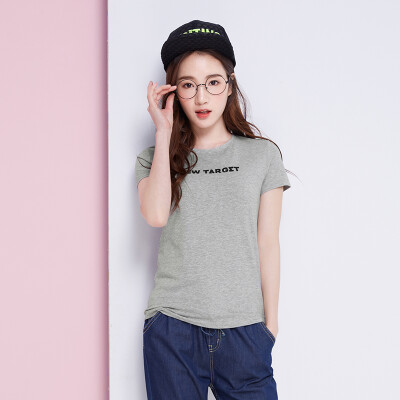 

Semir T-shirt short-sleeved T-shirt female summer rounded letters straight short-sleeved wild base 12216000362 pink green XL