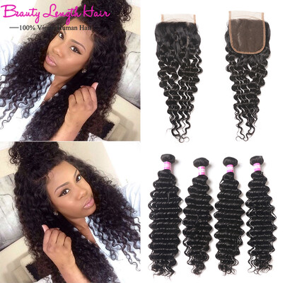 

Malaysian Deep Wave With Closure 4 Bundles Virgin Hair Deep Wave With Closure 100 Human Hair Deep Curly With Clsoure