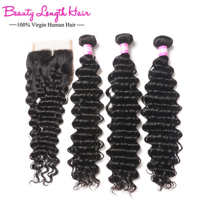 

Brazilian Deep Wave With Closure 3 Bundles With Closure Deep Wave Brazilian Hair With Closure Brazilian Deep Curly Virgin Hair