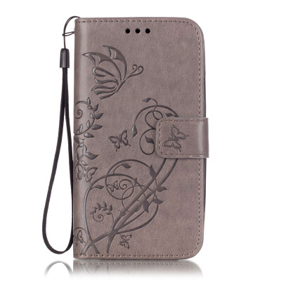 

Gray Flower Design PU Leather Flip Cover Wallet Card Holder Case for MOTO G3