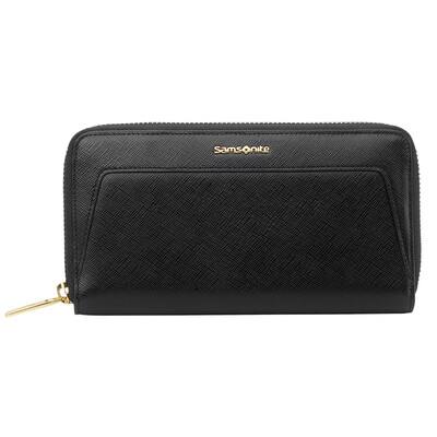 

New beauty samsonite ladies first layer of leather wallet long wallet multi-function money with zipper phone card bag hand bag BO9 09001 black