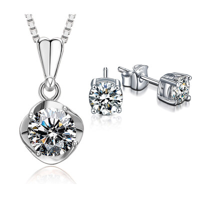 

Jane Dan JIANDAN S925 Silver Necklace Eternal Love Artificial Zircon Necklace Earrings Two Pieces Send Gift