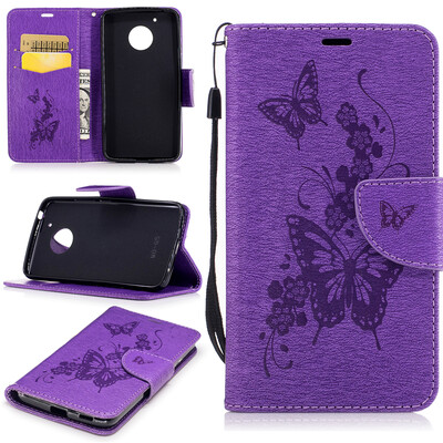

Purple Butterfly Style Embossing Classic Flip Cover with Stand Function and Credit Card Slot for Motorola Moto G5