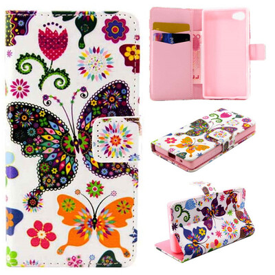 

Colorful Butterfly Design PU Leather Flip Cover Wallet Card Holder Case for SONY Xperia Z5 CompactMini