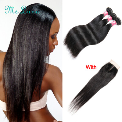 

8A Grade Brazilian Straight Virgin Hair 3 Bundles With Closure Mink Human Hair With Closure Cheap Straight Hair With Closure