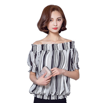 

Arthur Wrath шифон рубашка полосатый кружевной рукав топы Tops G6006 черный и белый полосатый код L