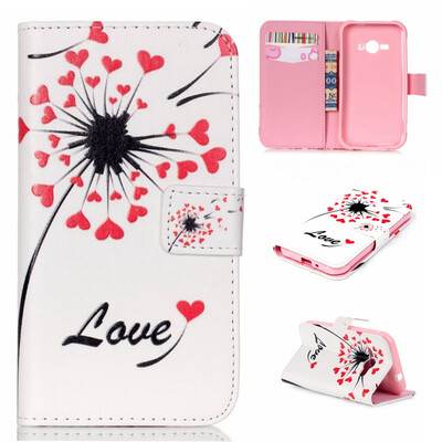 

Love heart dandelion Design PU Leather Flip Cover Wallet Card Holder Case for SAMSUNG Galaxy J1 Ace