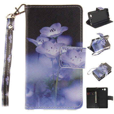 

Blue flower Design PU Leather Flip Cover Wallet Card Holder Case for SONY Xperia Z3 Compact/Z3 mini