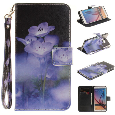 

Blue flower Design PU Leather Flip Cover Wallet Card Holder Case for SAMSUNG GALAXY S6 Edge Plus