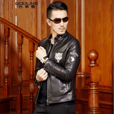 

Men's leather jacket long sleeve autumn witer clothing genuine sheepskin motocycle coat real leather the newest simple style