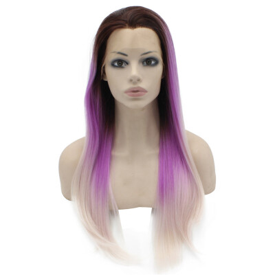 

Long Straight Ombre Purple Blonde Two Tone Lace Front Wig