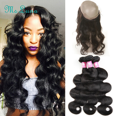 

360 Lace Frontal Closure With Bundles Pre Plucked Lace Frontal Weave Body Wave 3 pcs Brazlian Virgin Hair With Frontal Closure