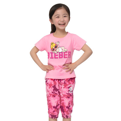 

Yu Zhaolin YUZHAOLIN Girls T-Shirt Children's Short Sleeve Pants Set M416615 Camouflage Half Sleeve Rose 120 yards