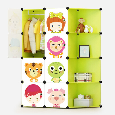 

Kouzi simple wardrobe wardrobe storage plastic baby assembly cartoon clothes finishing children&39s storage box fresh ordinary 8 door 6 grid 1 hanging belt angle