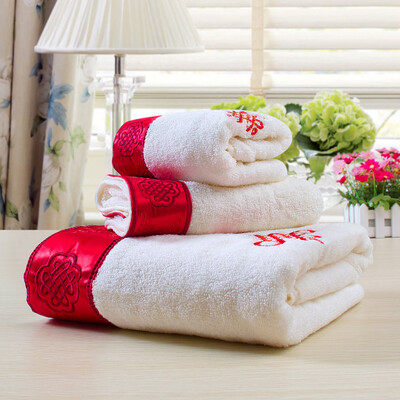 

Hengyuan Xiang cotton absorbent towel towel three-piece set of men&women cotton wash big square gift box red dress a towel two towels
