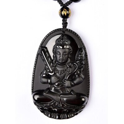 

Ling Fei obsidian big day Pendant is a goat monkey zodiac Buddha necklace men and women with a large chain