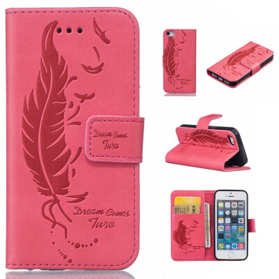 

Light red Plumes and birds Embossed PU Leather Wallet Case Classic Flip Cover with Stand Function and Credit Card Slot for IPHONE