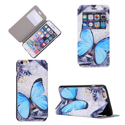 

Blue Butterfly Design PU Leather Flip Cover Wallet Card Holder Case for iPhone 6 Plus/6S Plus