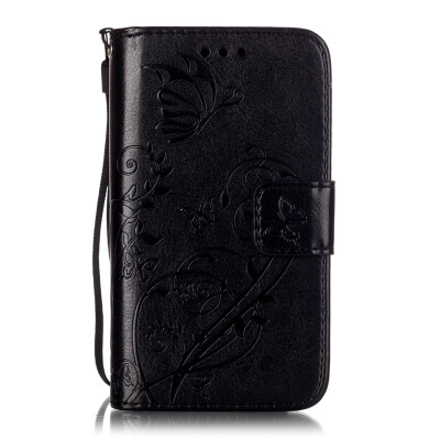 

Black Flower Design PU Leather Flip Cover Wallet Card Holder Case for SAMSUNG S7EDGE