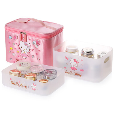 

Jingdong supermarket HELLO KITTY bathroom cosmetics storage box creative desktop matte can be stacked cosmetic case set KT0379