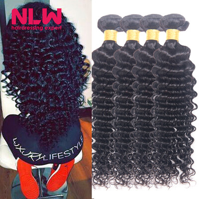 

Black Women Double Weft Deep Wave Brazilian Curly Weaving 4 Bundles Mix Lot Wet n Wavy Human Virgin Hair Bundles 8A Unprocessed