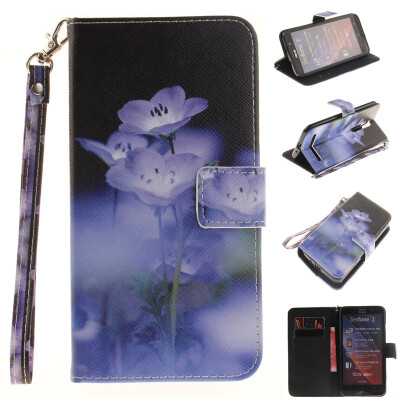

Blue flower Design PU Leather Flip Cover Wallet Card Holder Case for ASUS ZenFone 2 ZE551ML