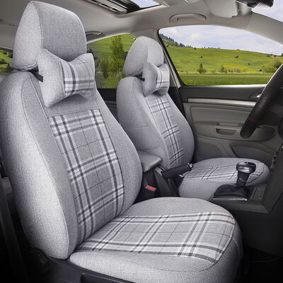 

Chi Qin car seat cover all-inclusive imitation linen four seasons universal dedicated to the British Lang Jetta Cruze Corolla&other models square models - light gray