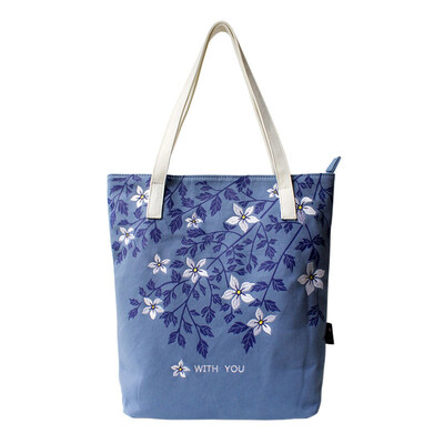 

Flower Princess with you original shoulder bag embroidery printing fresh art canvas handbag 1606D005 blue
