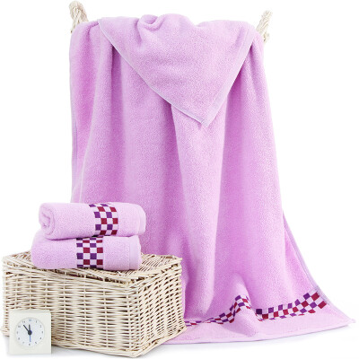 

Sanli pure cotton trim lattice satin square towel towel bath towel gift box 3 sets of light purple