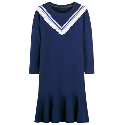 

Semir Women&39s round neck lace sweet college wind seven-point skirt 19017140204 dark blue XL